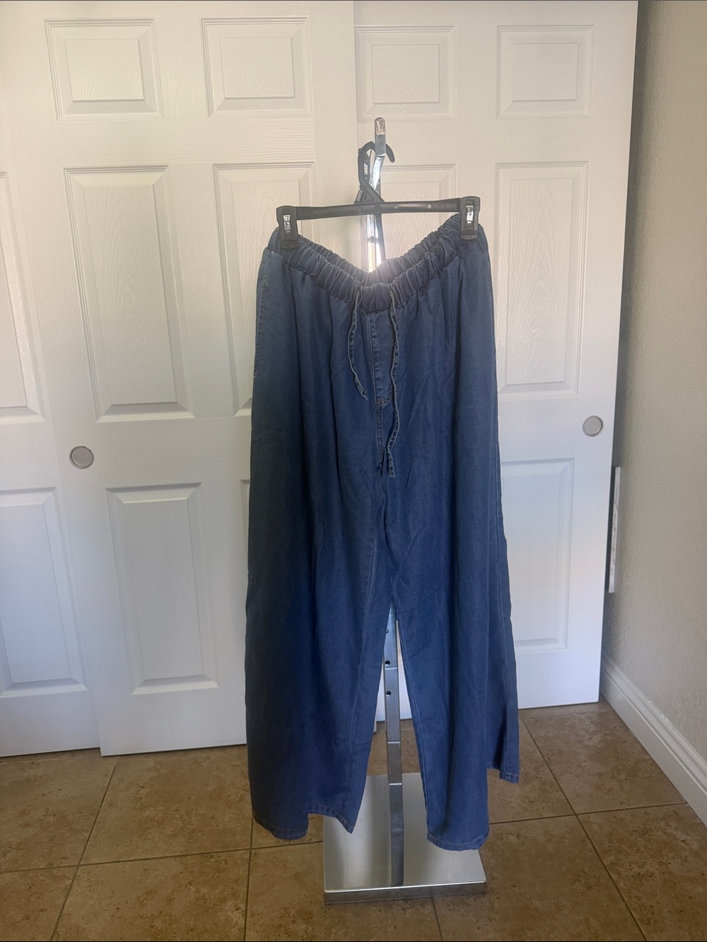 Wide-Leg Drawstring Women’s Jeans - Blue